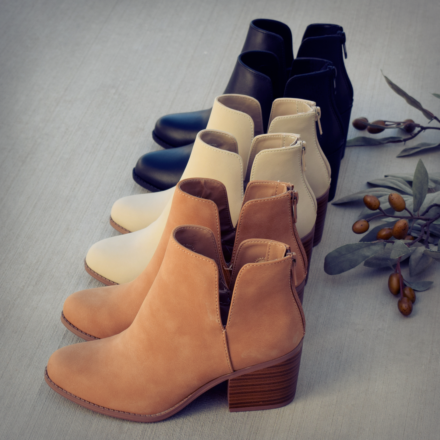 V-Cut Stacked Heel Bootie