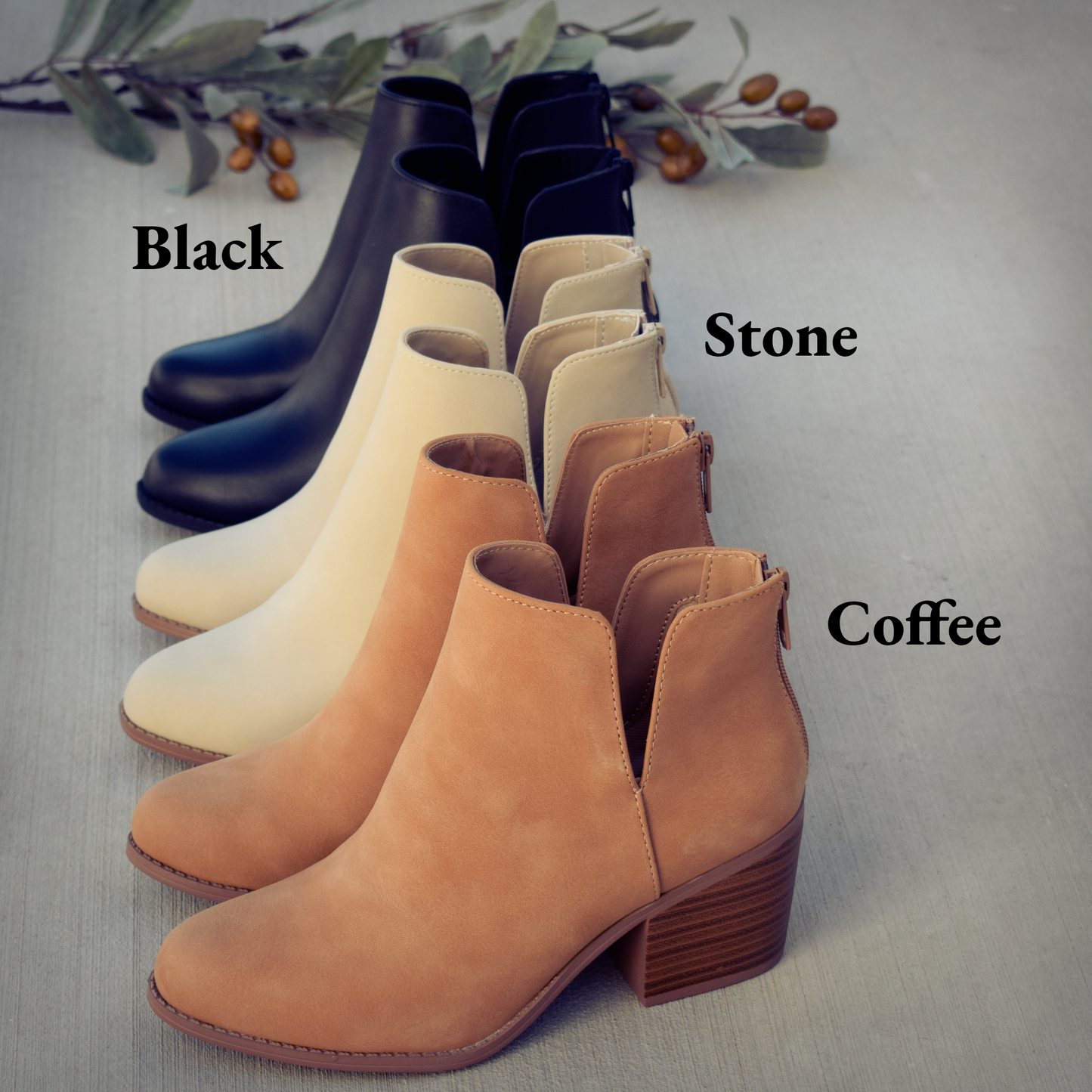 V-Cut Stacked Heel Bootie