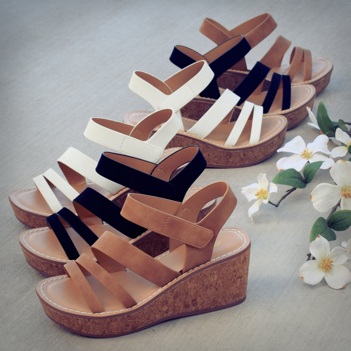 Triple Strap Wedge Sandal