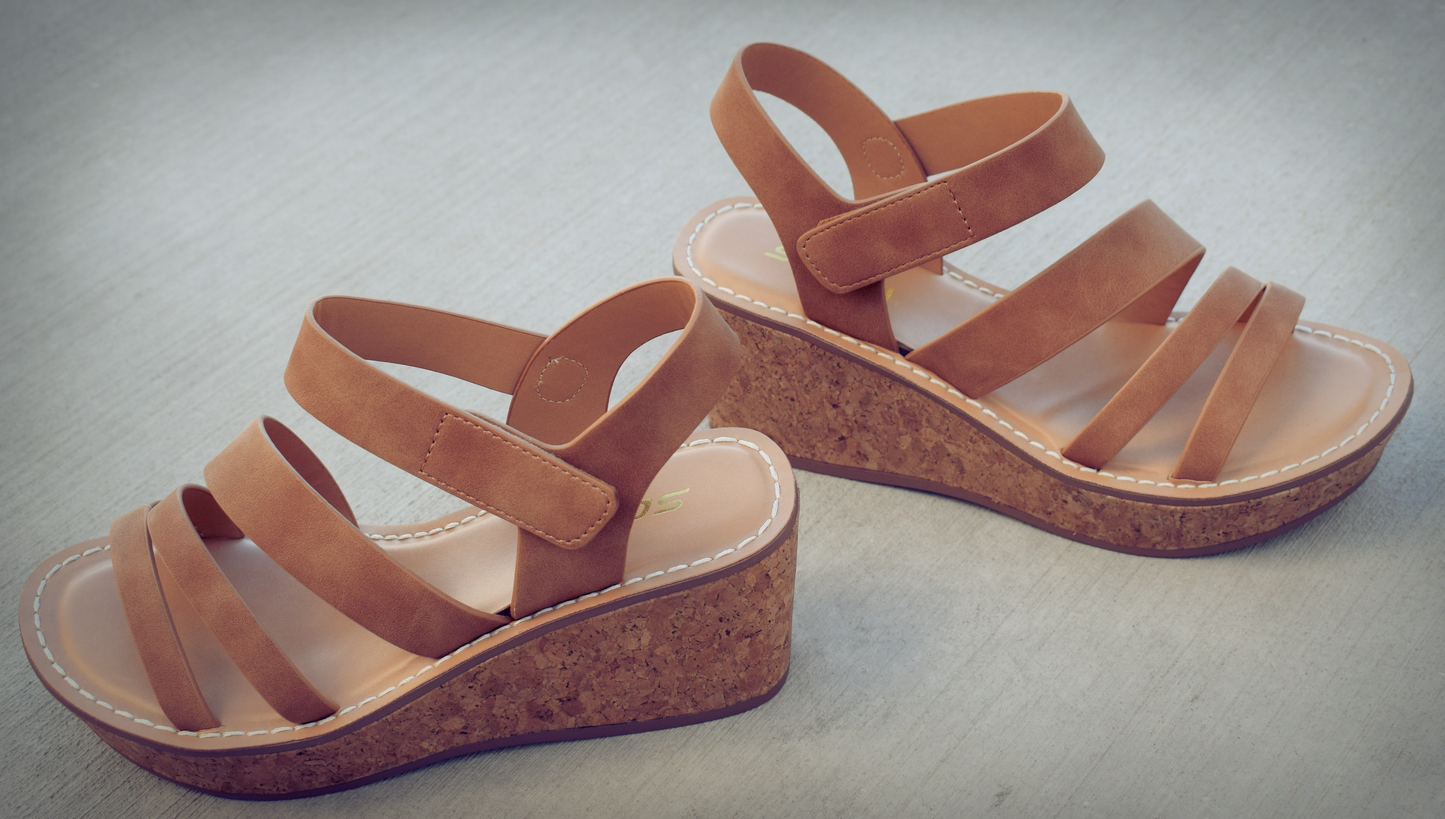 Triple Strap Wedge Sandal