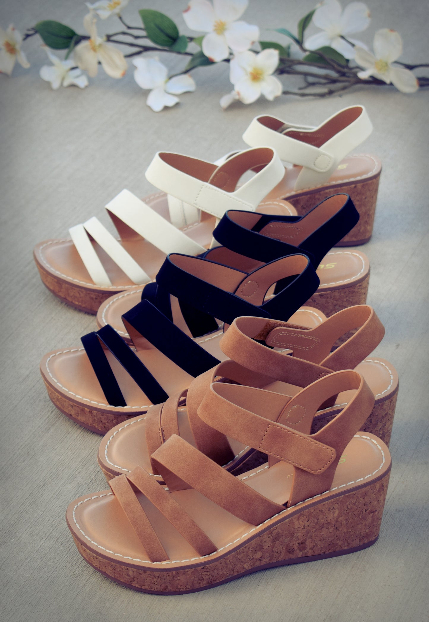 Triple Strap Wedge Sandal